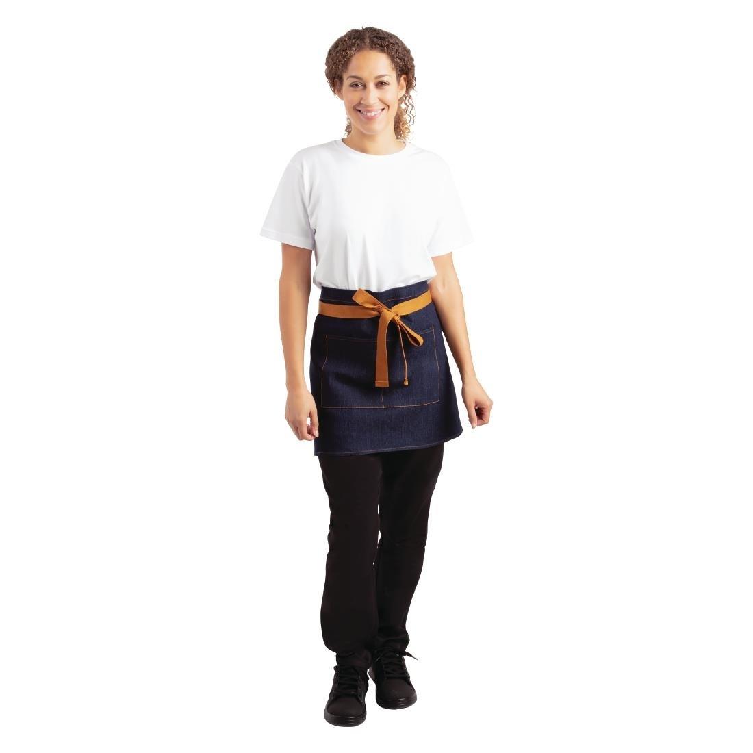 Tablier serveur Southside denim bleu et ceinture ocre - FRANCE CHR