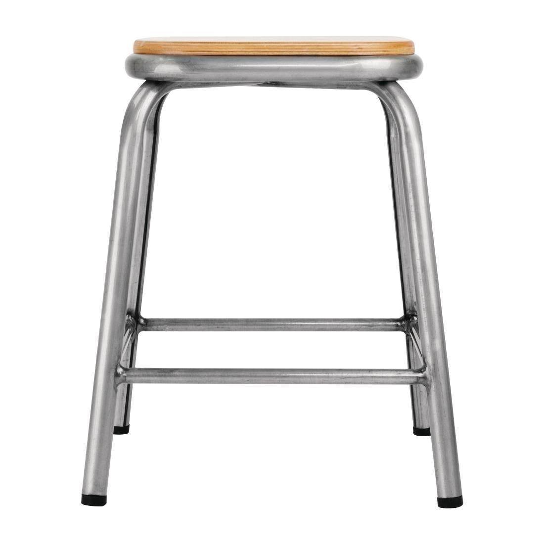 Tabouret bas en acier galvanisé avec assise en bois Bolero Cantina (lot de 4) - FRANCE CHR