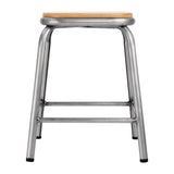 Tabouret bas en acier galvanisé avec assise en bois Bolero Cantina (lot de 4) - FRANCE CHR