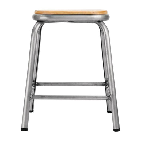 Tabouret bas en acier galvanisé avec assise en bois Bolero Cantina (lot de 4) - FRANCE CHR