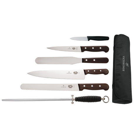 Ensemble couteaux manche en bois de rose, couteau de cuisinier 250mm et étui Victorinox - FRANCE CHR