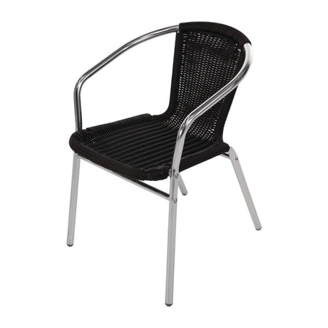 Fauteuils en rotin PE empilables Bolero noirs et aluminium (Lot de 4) - FRANCE CHR