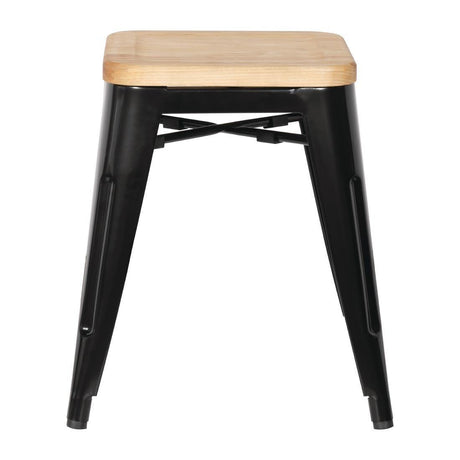 Tabourets bistro bas en acier noir avec assise en bois Bolero (lot de 4) - FRANCE CHR