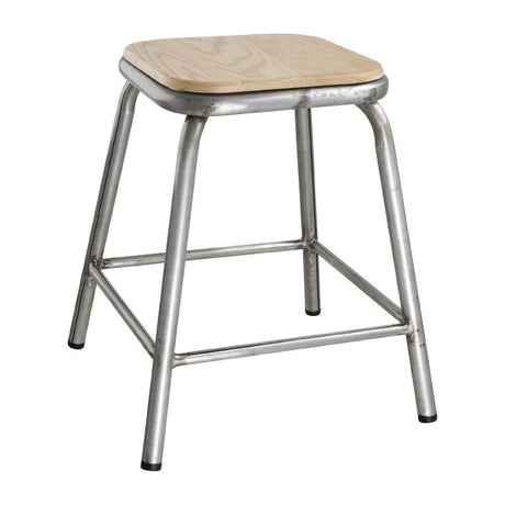 Tabouret bas en acier galvanisé avec assise en bois Bolero Cantina (lot de 4) - FRANCE CHR