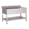 Plonge inox avec étagère basse Gastro M 2 bacs à gauche 160 x 70 x 85 cm - FRANCE CHR