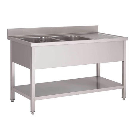 Plonge inox avec étagère basse Gastro M 2 bacs à gauche 160 x 70 x 85 cm - FRANCE CHR