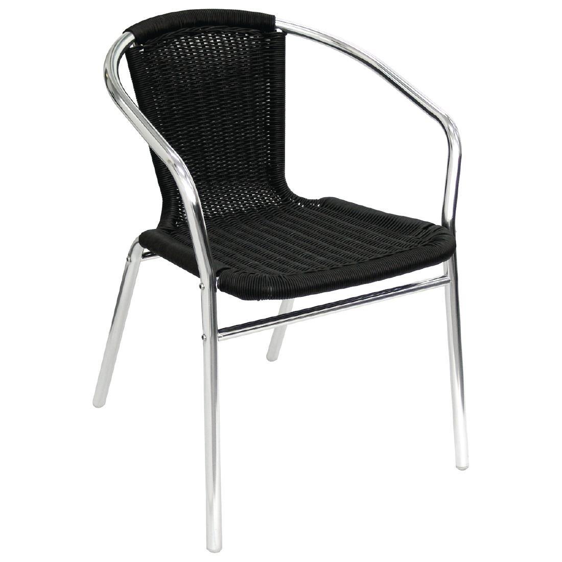 Fauteuils en rotin PE empilables Bolero noirs et aluminium (Lot de 4) - FRANCE CHR