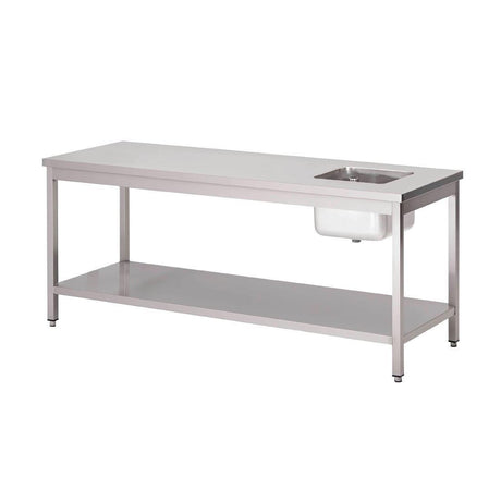 Table du chef inox avec bac à gauche et étagère basse Gastro M 1400 x 700 x 850mm - FRANCE CHR