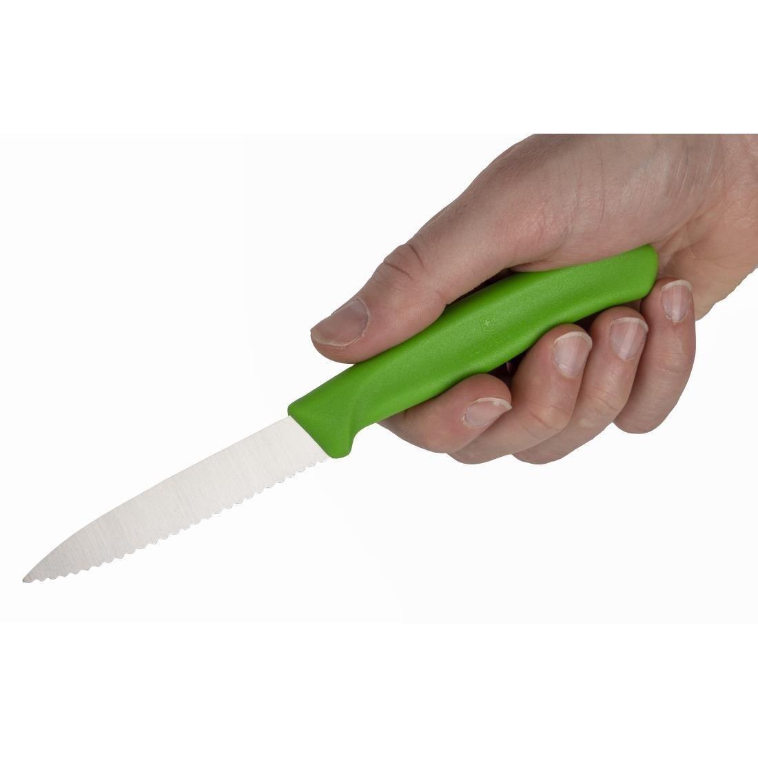 Couteau d'office lame dentée bout pointu Victorinox vert 80mm - FRANCE CHR