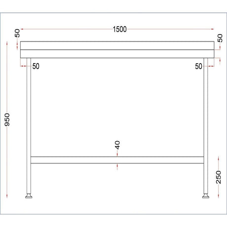 Table murale en acier inoxydable Holmes avec dosseret 1500 mm - FRANCE CHR