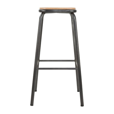 Tabouret haut gris métallisé avec assise en bois Bolero Cantina lot de 4 - FRANCE CHR