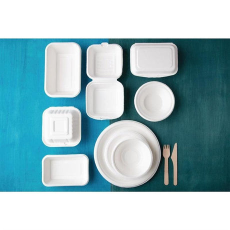 Barquettes à charnière en bagasse compostables Fiesta Compostable 18,2 cm (lot de 250) - FRANCE CHR